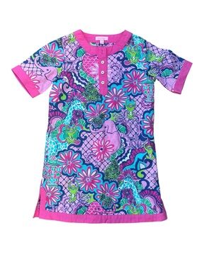 Lilly Pulitzer Pullover Girls Shirt Dress Pink Blue Green Jungle Animals 10 Yrs